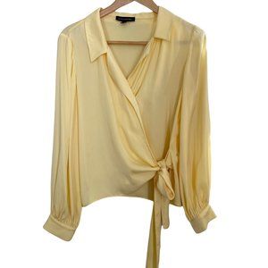 Banana Republic Womens Blouse Size Large Yellow Wrapped Tied Waist Long Sleeve
